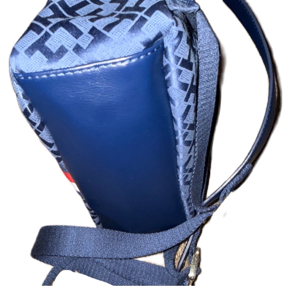 Tommy Hilfiger Backpack Monogram Logo Purse Zipper Pockets Navy Blue Gold Medium - Picture 6 of 10